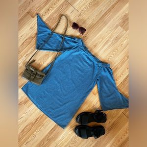 En Creme Denim Dress Off The Shoulder Denim Tunic Dress Women’s Size S Small